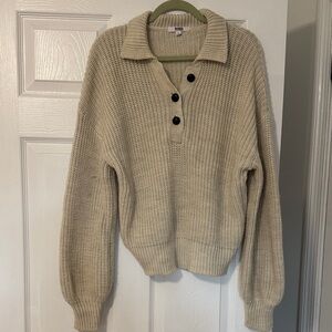 Women's Cream Sweater with Button Detail